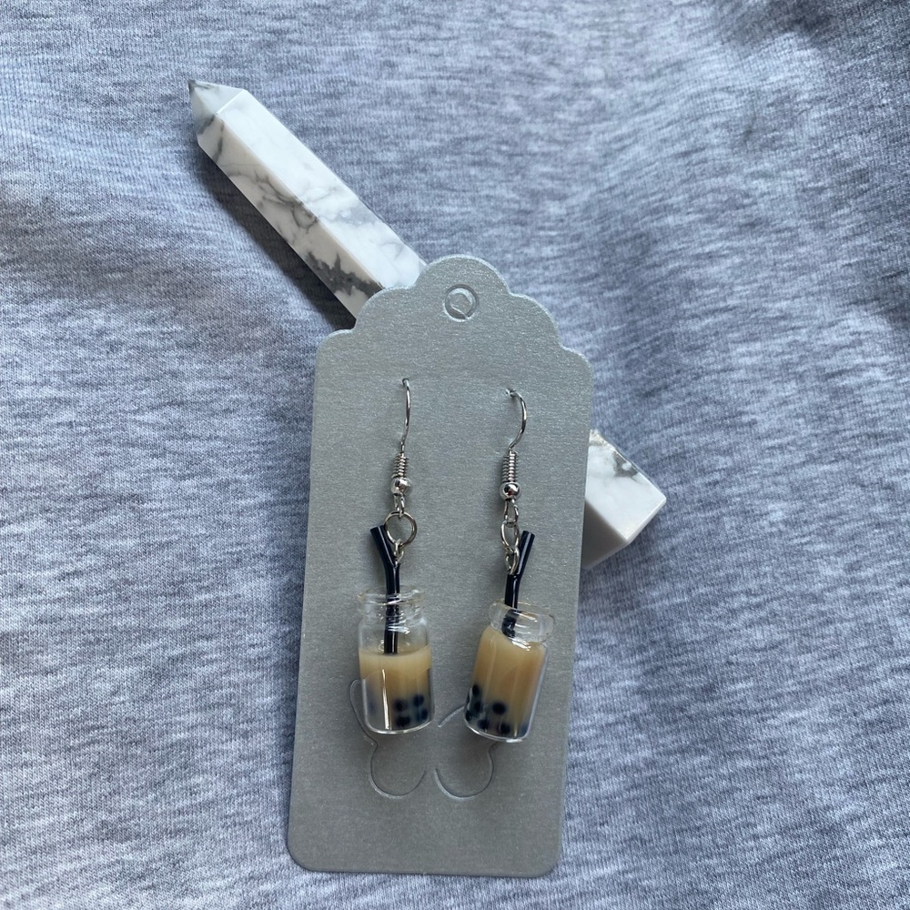 Bottle bubble milk tea drop earrings